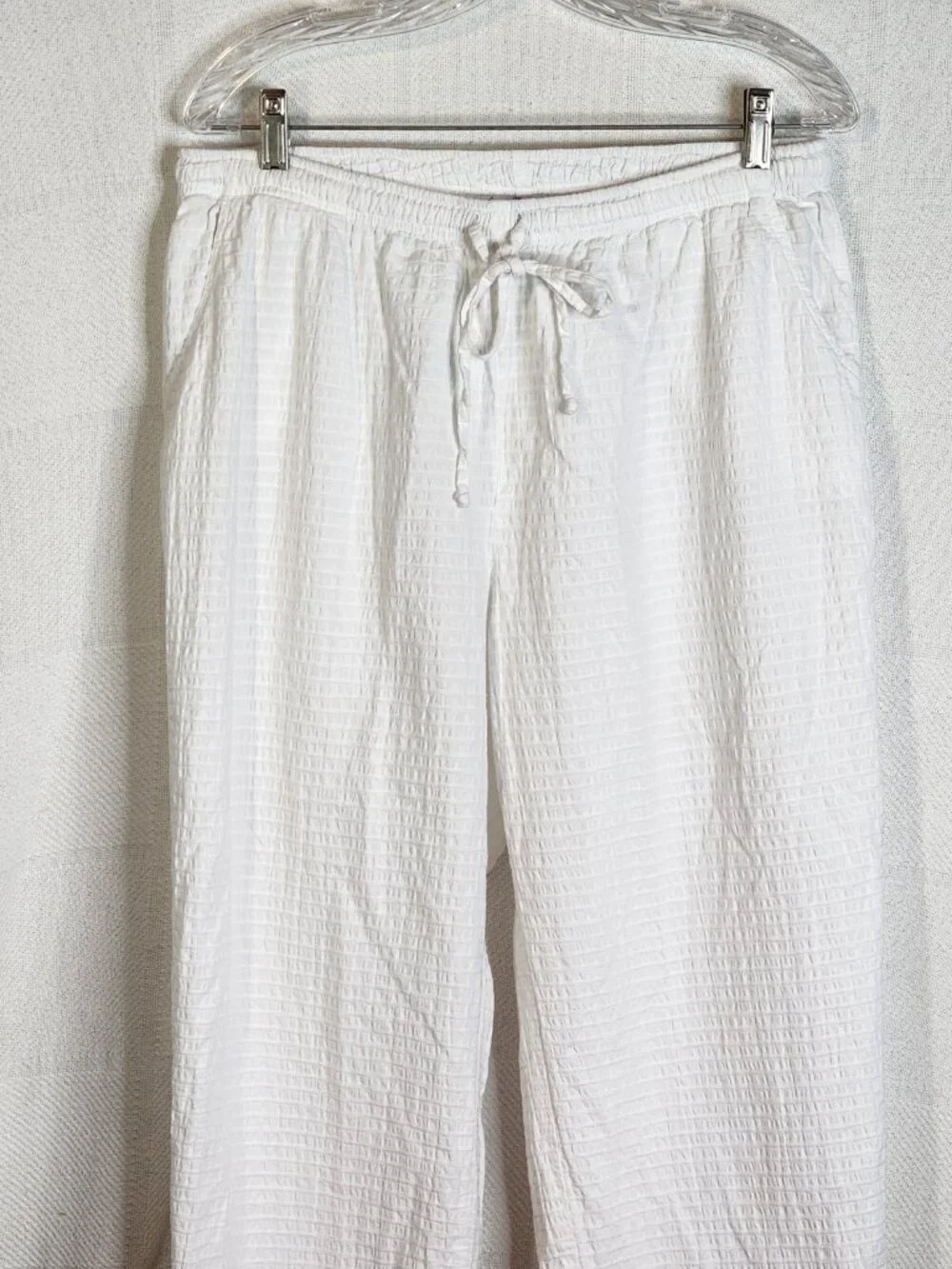 Focus Casual White Preshrunk Cotton Seersucker Drawstring Elastic Waist Pants XL - Picture 4 of 16